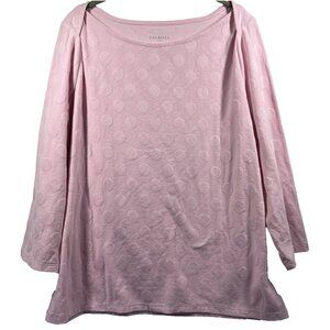 Talbots Women's Top Solid Pink Polka‎ Dot Boat Neck 3/4 Sleeve Pullover Stretch